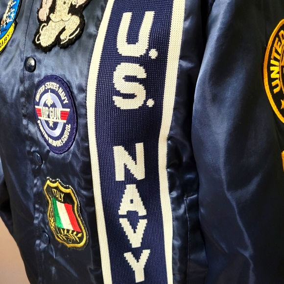 Vintage U.S. Navy Satin Bomber Jacket "Coolest Jacket" Navy Aviator Bomber sz Sm - Picture 15 of 16